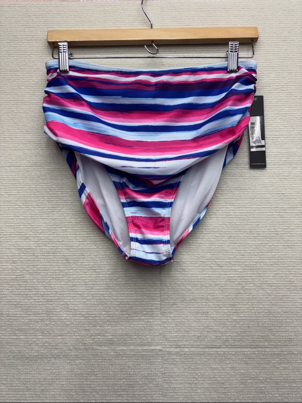 New Catherine Malandrino | Women's High-Waist Swim Bottoms - Pink & Blue medium